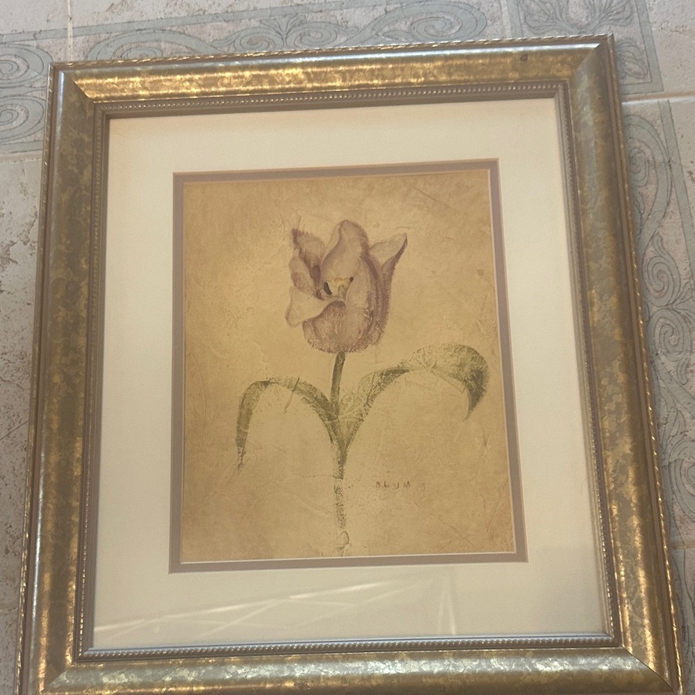 Vintage Floral Artwork with Gold Frame